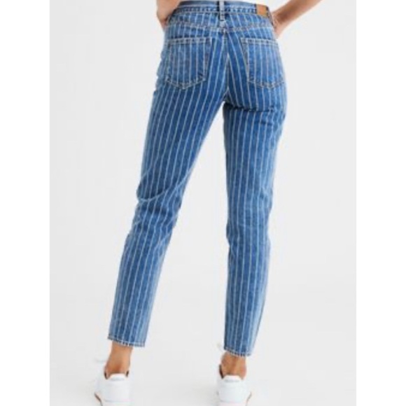 AEO pinstripe denim jean hi-rise mom style - Picture 2 of 6